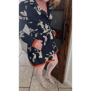 Freeway Floral Embroidered Baby Doll Jacket, Navy With Orange Trim Size Small